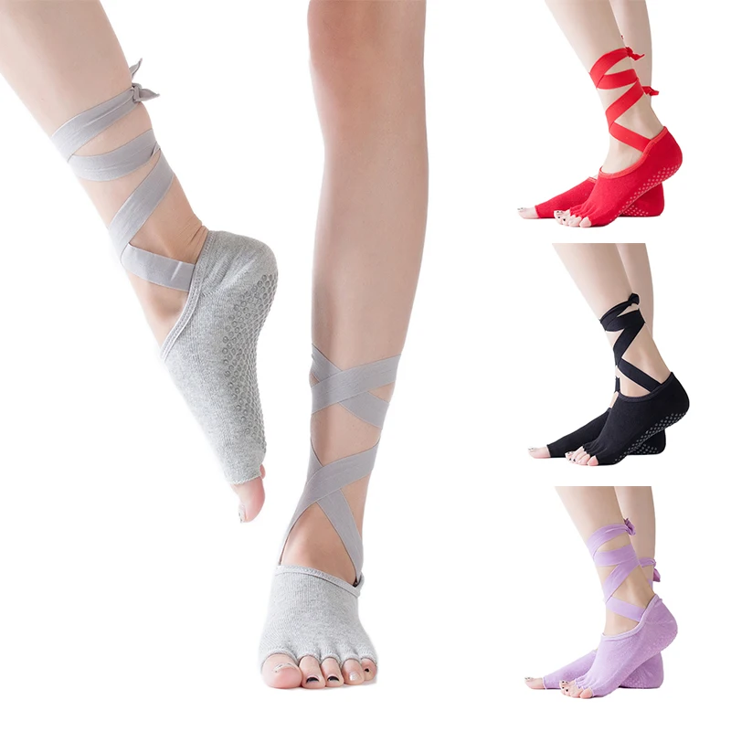 1 пара носков для йоги, женские спортивные носки для йоги, 5 упражнений, массажные хлопковые носки для пилатеса и балета, быстросохнущие нескользящие носки