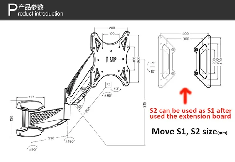 Loctek Full Motion tv кронштейн регулируемый выдвижной вращающийся Интеллектуальный ЖК-монитор Настенный ТВ держатель крепление ТВ кронштейн Стенд