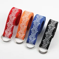 Fashion Letter Printing Canvas Belt Harajuku Men Women Casual Jeans D Ring Buckle Waist Belts Black Red 130Cm Long Waistband Z30 Fashion Letter Printing Canvas Belt Harajuku Men Women Casual Jeans D Ring Buckle Waist Belts Black Red 130Cm Long Waistband Z30