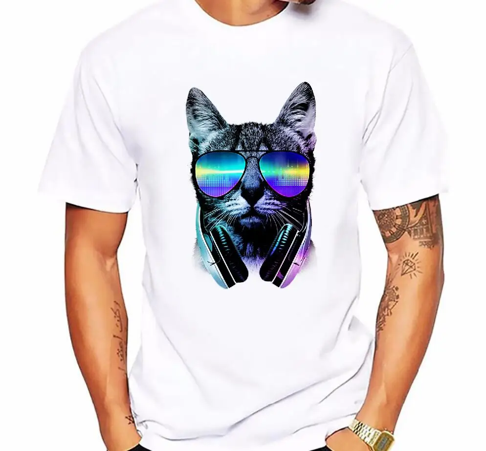 

Discount Sale Men's T-shirts Casual Short-Sleeved Cotton Hip-Hop Tee Shirt homme music DJ cat printed Funny t shirt men size 5XL