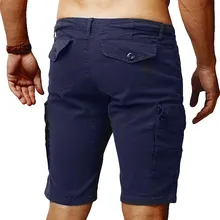 Мужские повседневные брюки с несколькими карманами, облегающие однотонные дышащие брюки для лета XRQ88