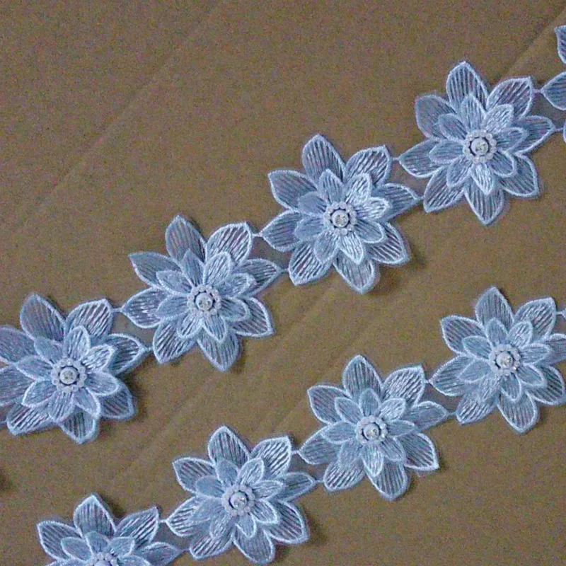 

1 yard Polyester Blue 3D Flowers Embroidered African Lace Trim Ribbon Fabric Handmade Sewing Craft For Costume Hat Decoration