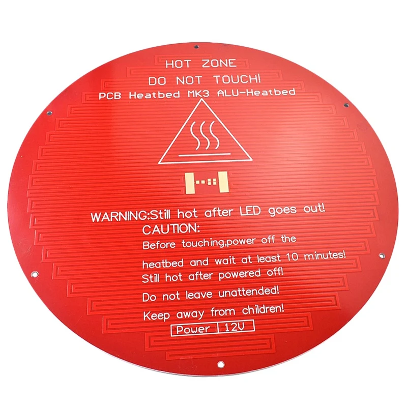 

3D Printer Platform Accessories Mk3 Aluminum Substrate 220Mm Red Oil Round Hot Bed 12V Bare Board For Kossel 3D Printer