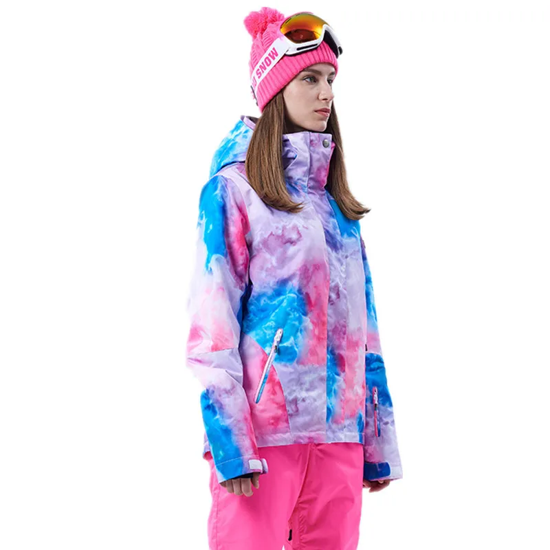 Зимняя новая лыжная куртка женская цветные листья узор Супер теплая сноуборд куртка Женская водонепроницаемая утолщенная уличная спортивная куртка