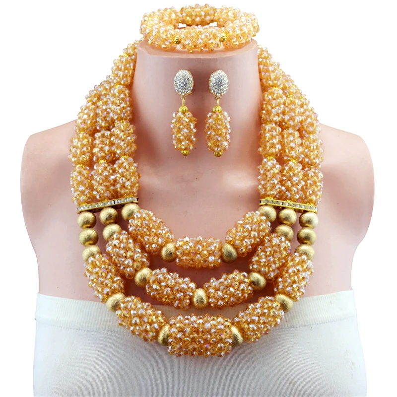 Топ изысканный комплект ювелирных изделий «Дубай» цвет шампанского Золотой Большой нигерийский Свадебный Африканский бисер набор украшен... Топ изысканный комплект ювелирных изделий «Дубай» цвет шампанского Золотой Большой нигерийский Свадебный Африканский бисер набор украшен...