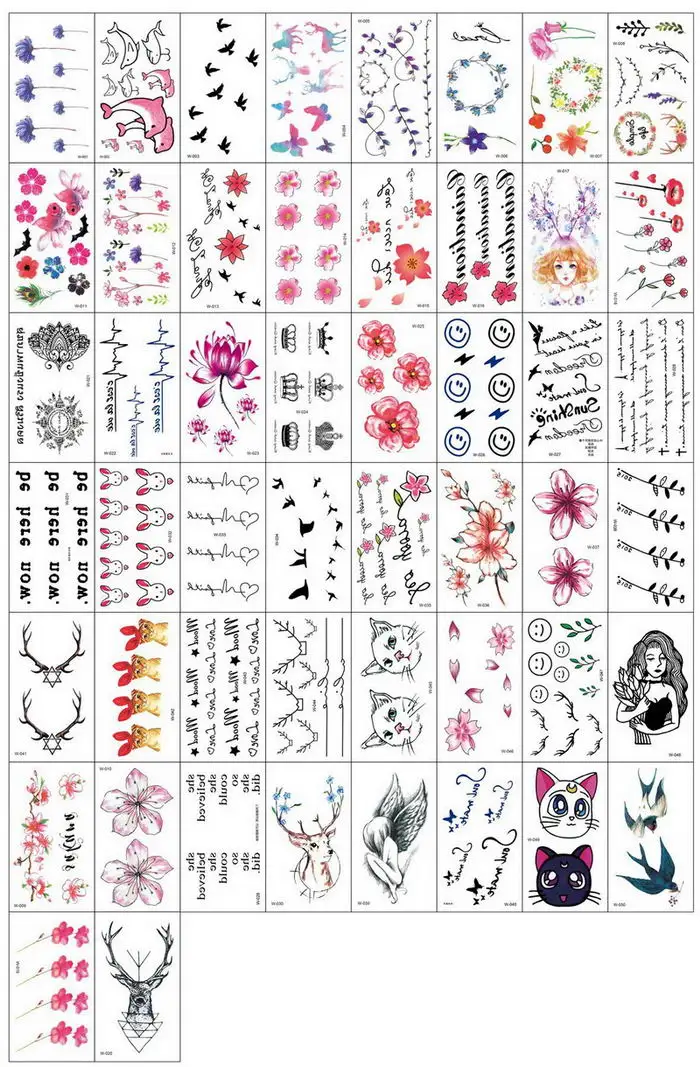 50 шт./партия, временная татуировка, Набор наклеек, маленькая поддельная татуировка, ручные наклейки на лодыжку, цветок, кошка, Детская татуировка, водостойкая вода - Цвет: 50pcs