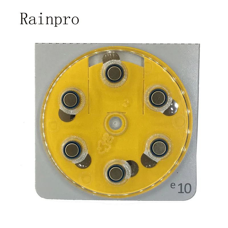 Rainpro 6 шт./лот (1 упаковка) zinc air E10 A10 10 PR70 кнопочный Аккумулятор для слухового