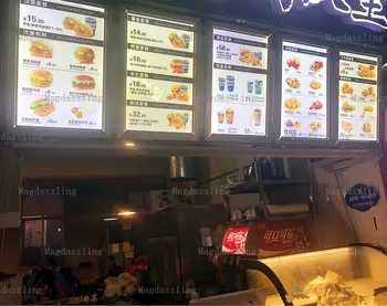 

5PCS Fast Food Store Indoor Wall Mount Aluminum Snap Frame LED Illuminated Menu Boards A2 Advertising Light Box Signs