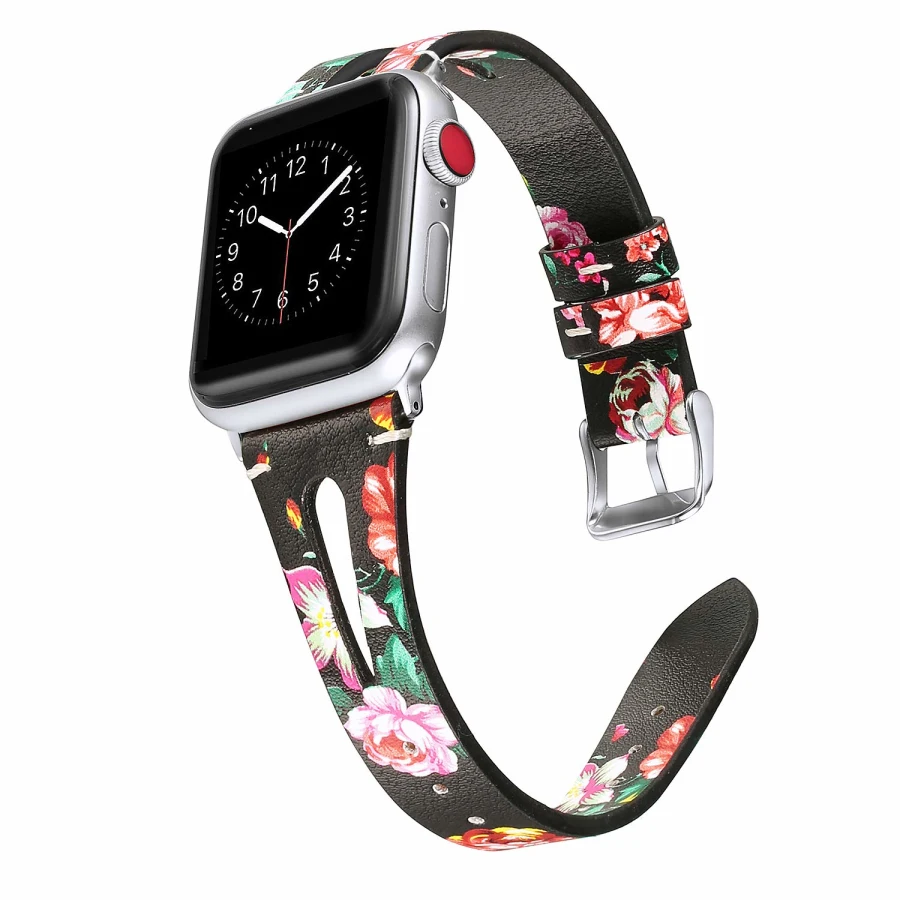 Кожаный ремешок для наручных часов для Apple Watch 42 мм/44 мм 38 мм/40 мм, версия 1/2/3/4 с цветочным принтом наручные браслет для наручных часов iWatch, ремешок Пояс - Цвет ремешка: 4