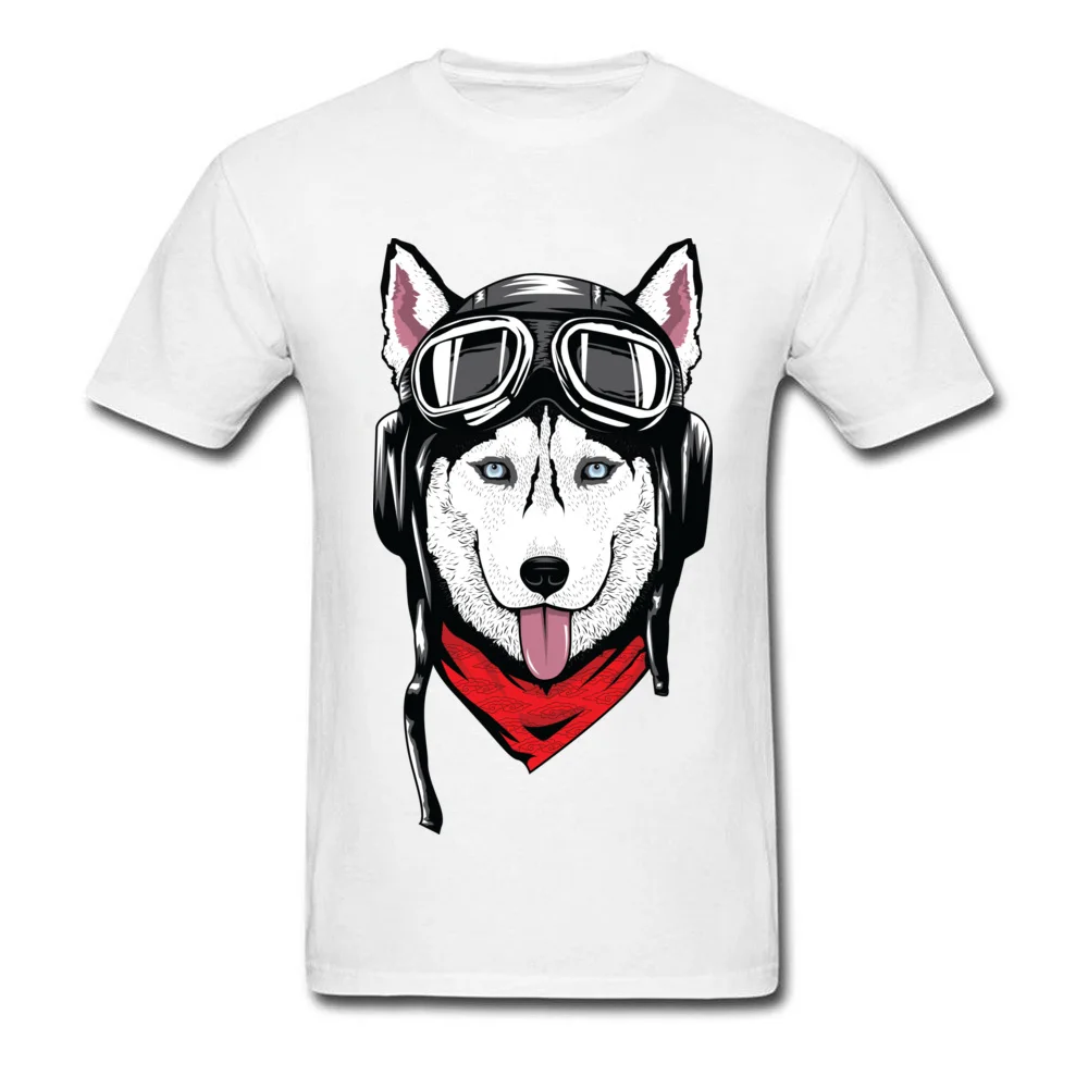 Husky with Helmet T Shirt Normal Short Sleeve New Coming Round Neck Pure Cotton Tops Tees Sweatshirts for Male VALENTINE DAY Husky with Helmet white