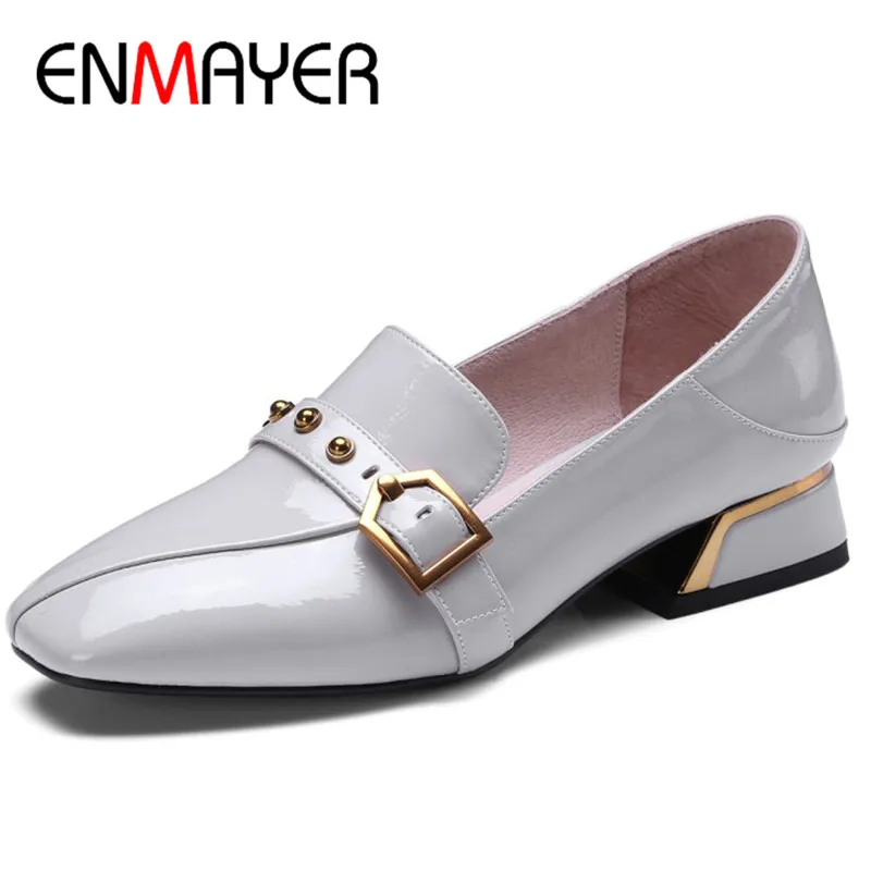 ENMAYER Buckle Strap Shoes Woman Derby Shoes Flats Round