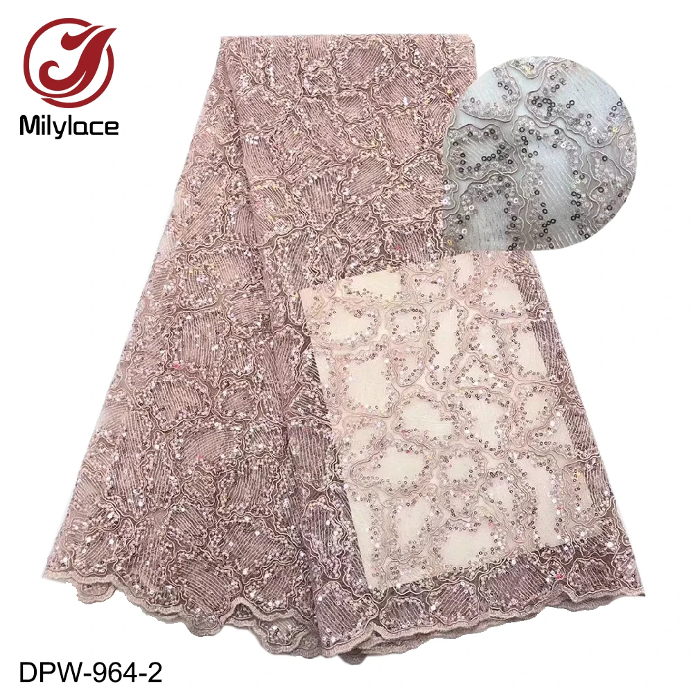

Milylace Pure color French lace fabrics 5 yards special embroidery mesh lace fabric with sequins net lace for wedding DPW-964