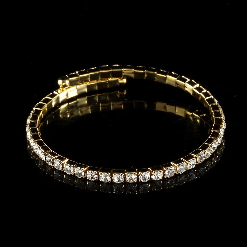 AB Crystal Rhinestone Bangle Bracelets Silver Plated Bridal Bangles Designs for Women 1 Row Iridescent Color Bracelets Bangles (4)