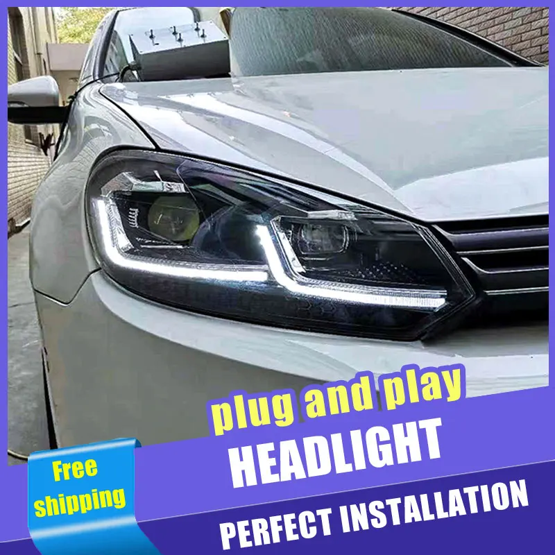 Günstige 2PCS Auto Stil LED scheinwerfer für Volkswagen Golf 6 09 13 für Golf 6 kopf lampe LED DRL objektiv Doppel Strahl H7 HID Xenon bi xenon le