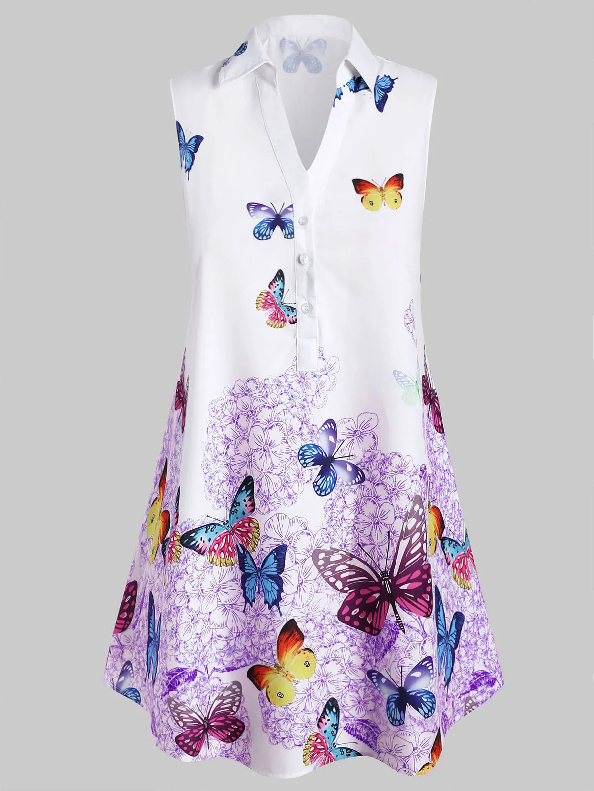 

Wipalo Tank Tops Plus Size Butterfly Print Sleeveless Longline Half Button Tops V Neck Women Summer 2019 Graphic Long Tanks 5XL