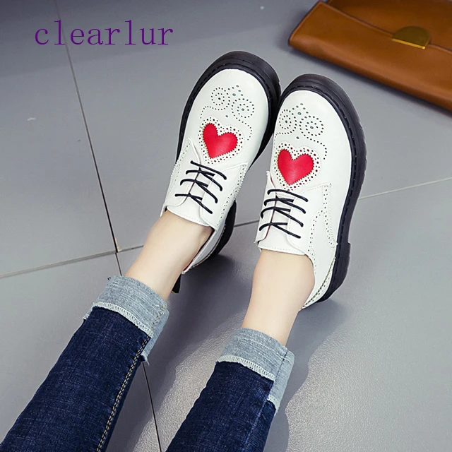 

New Oxford shoes women's lace engraved brogue toe sliding shoes leather Derby shoes women's flat shoes C0196