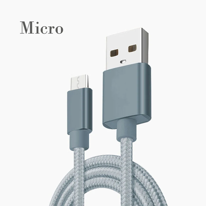 USB кабель с нейлоновой оплеткой для мобильного телефона, Micro usb type-C кабель для зарядки iPhone X 6 6s 7 8 ipad samsung 6 Кабели для зарядки - Цвет: Micro(Gray)