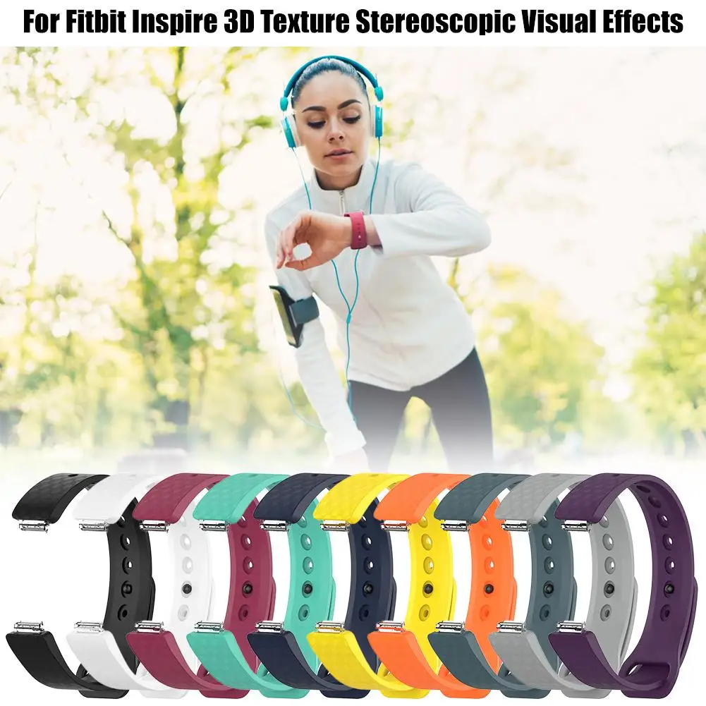 

2 Sizes Silicone Replacement Band Strap 3D Texture Soft Sport Wristband Watch Strap For Fitbit Inspire Avaiable 10 Colors