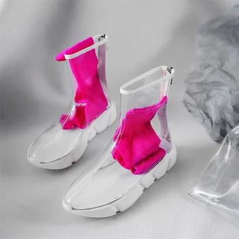 

Fashion Women boots Transparent Women Short Boots For Women Mujer Women Chelsea Boots Spring Autumn White Plus Size 34-41