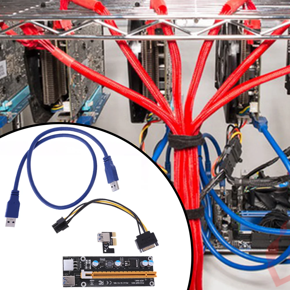 USB 3.0 PCI-E Express 1x Extender Riser Card Adapter with SATA 15 Pin-6Pin Power Cable riser for Bitcoin Miner BTC Mining Tool