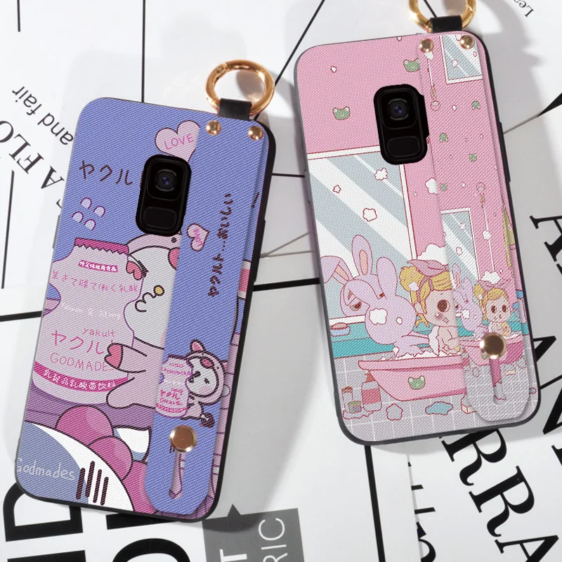 

Fashion Wrist Strap Cartoon Cases For Samsung Galaxy S9 Animal Rabbit Printing TPU Cover For Samsung Galaxy S9 Plus