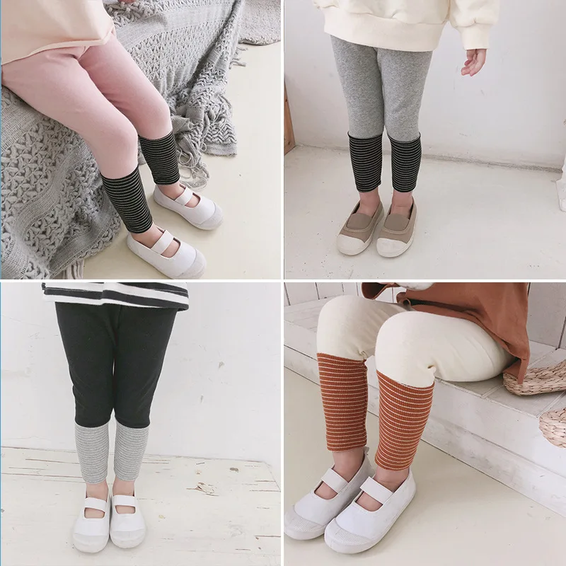 

Korean style 2019 Spring striped spliced all-match leggings for baby girls 1-5 years kids children cotton skinny pants