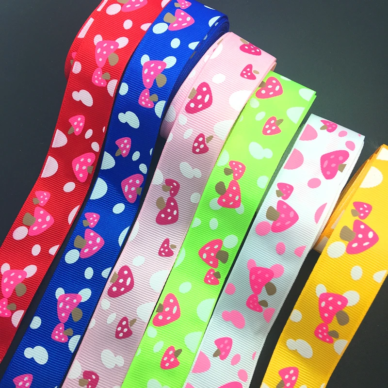 Wholesale 5 Yards 1Inch 25mm Wide Mushroom Printed Grosgrain Ribbon
