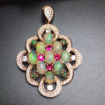 

Fine jewelry Real 925 Sterling silver s925 solid silver 100% Natural OPAL Gemstone Female Pendant Necklace for women Pendants