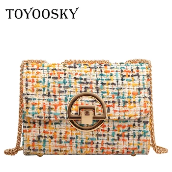 

TOYOOSKY Luxury Handbags Women Bags Designer Vintage Weave Chain Shoulder Bag Wool Clutch Messenger Crossbody Bags For Women