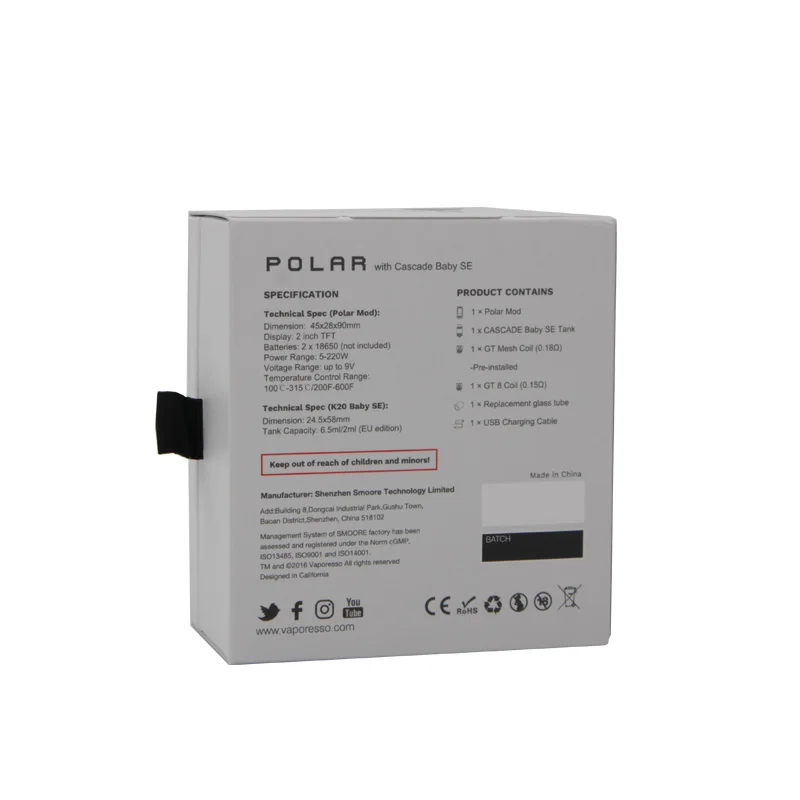 Оригинальный Vaporesso Polar Kit Vape 220 Вт TC Box Mod 6 5 мл Cascade Baby SE Tank GT сетка катушка Fit 18650