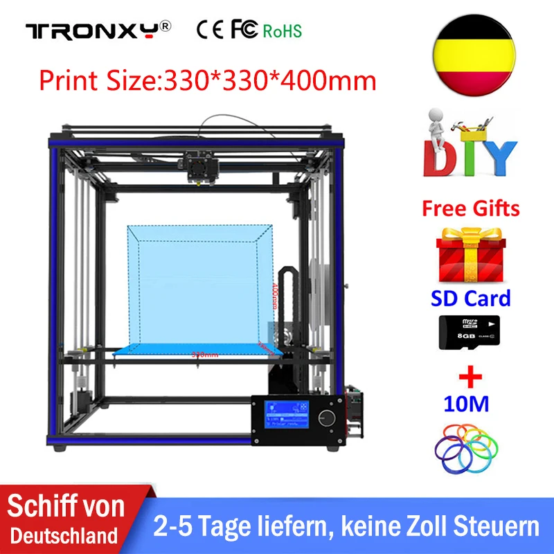 

Tronxy X5S 3D Printer Kit DIY Big Size Hotbed Printing 330*330*400mm Aluminium Metal High Quality 3D Printer +Printer filament