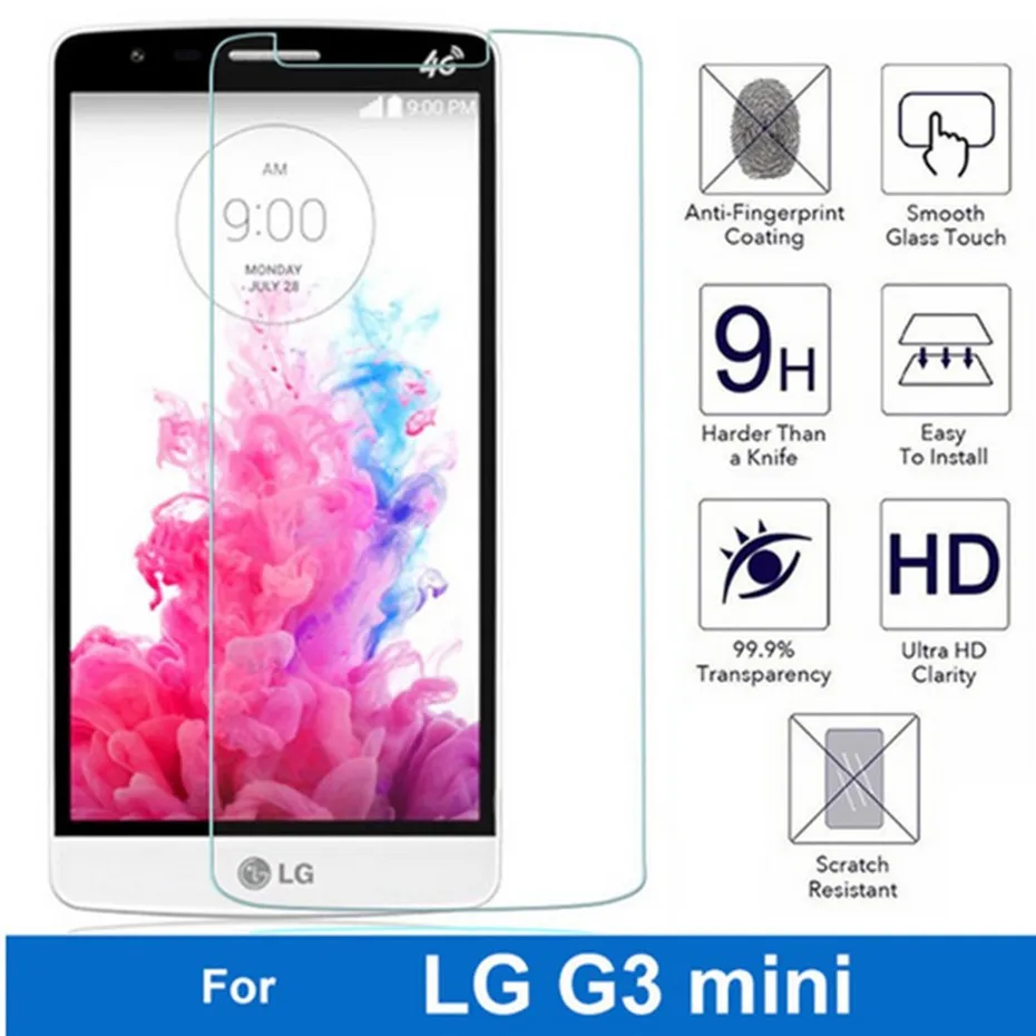 

2PCS Tempered Glass For LG G3 mini G3mini G3S Beat D722 D725 D728 D724 Screen Protector 0.26MM 2.5D Protective Film