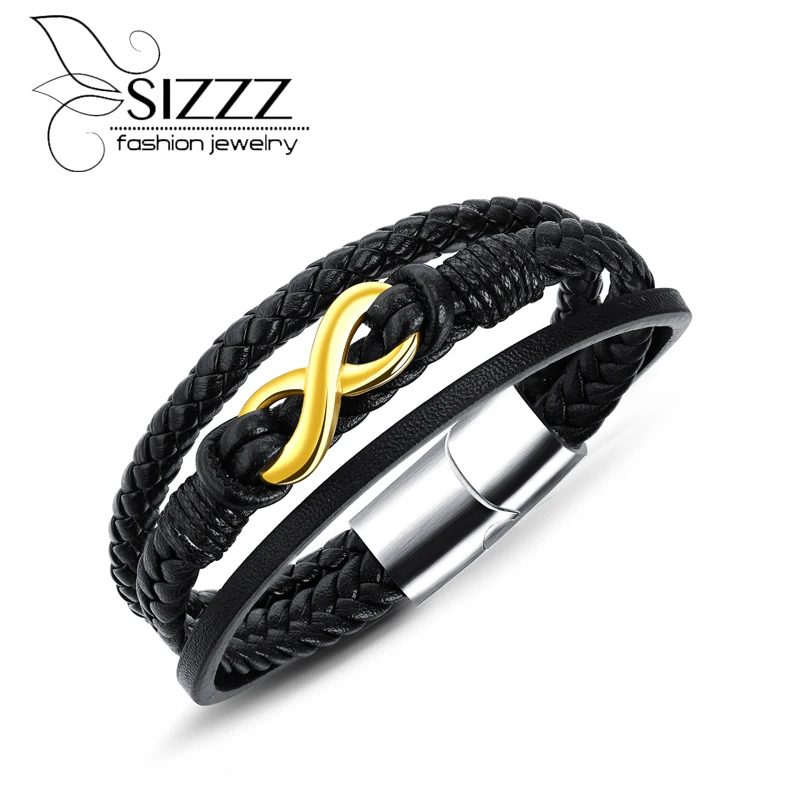 

SIZZZ Personalized multi-layer tide endless accessories "8" word leather bracelet&bangles for men