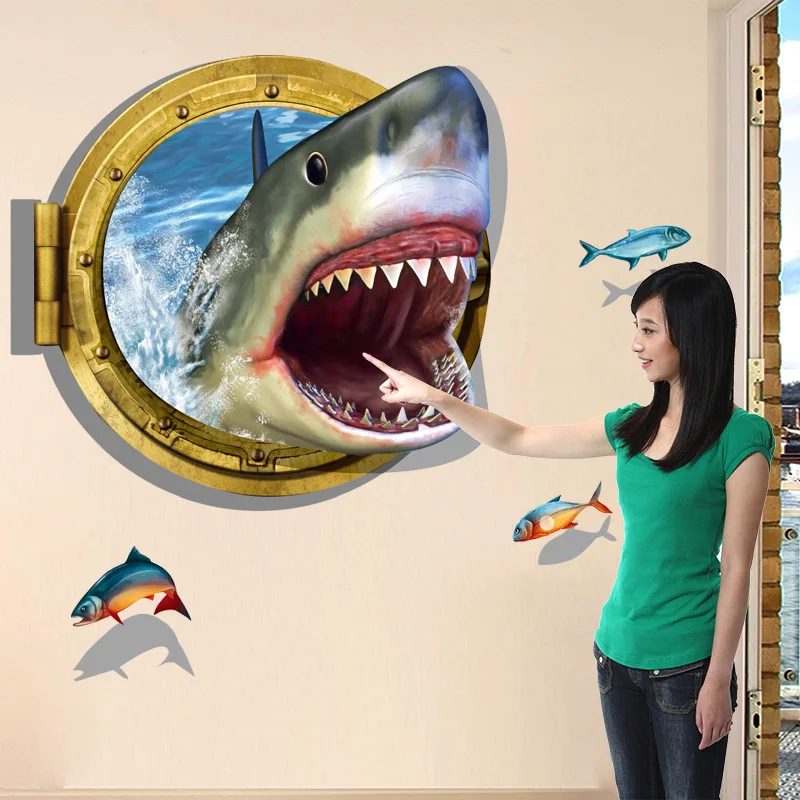 Shark Plane 3d Stickers Painting The Living Room Sofa Bedroom Bathroom