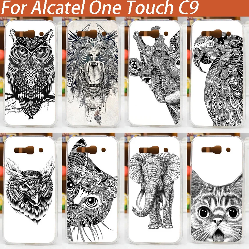 

New Arrival Fashion Pattern Cover Case For Alcatel one touch c9 OT 7047D 7047 TCL J920 white and black animals painted Back Case