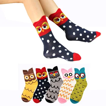 

2020 New Arrival 2 PAIRS Fashion Women Meias Socks Autumn Spring Winter Warm Animal Print Soft Cotton Cartoon Owl Funny Socks