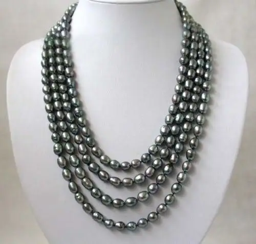 

FREE SHIPPING>>>@@ > Hot sale new Style >>>>>Charming! 8-9 Black Akoya Rice Pearl Necklace 80''