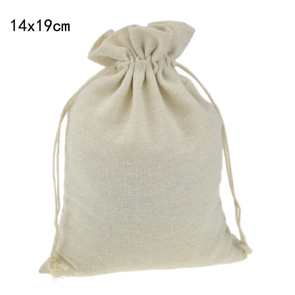14x19cm Handmade White Cotton Muslin Gift Bags Fabric Drawstring