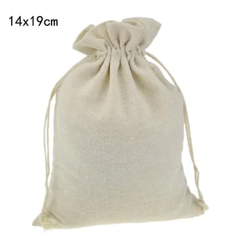 

14x19cm Handmade White Cotton Muslin Gift Bags Fabric Drawstring Pouches Cotton Bags Jewelry Packaging Pouch 50pcs