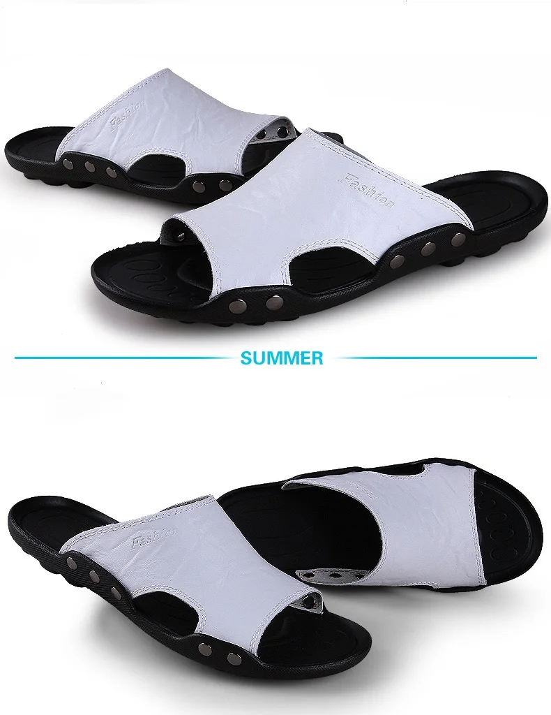 2018 New Men Genuine Leather Holiday Beach Shoes Flip Flops Men's Casual Flat Shoes Sandals Summer Slippers For Men (16)