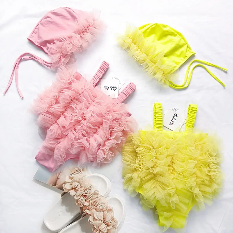 

GIRLS 2 PCS SWIM SUIT BABY GIRL CLOTHES KOREAN KIDS CLOTHES BABY CAPS+JUMPSUIT KIDS CLOTHING