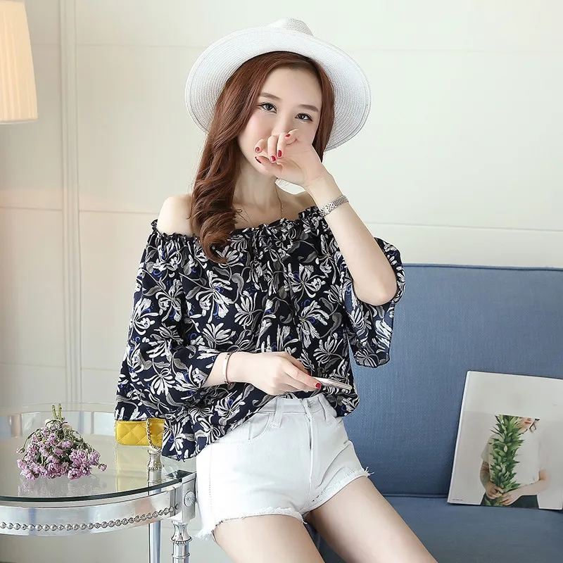 Blusas Verano 2019 Moda Gasa Cuello Impresión Tops De Mujeres Blusa Con Mujer Floral Las Femenina Camisa YpBwqnxgx0