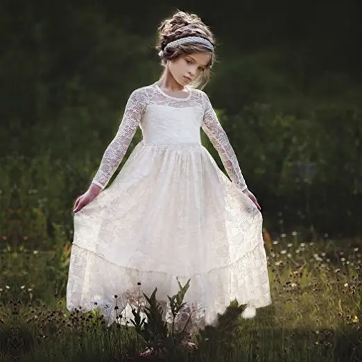 От 4 до 15 лет принцесса богемный осень весна девочки кружевные платья с длинным рукавом кружевные платья для девочек День Рождения Вечеринка Детская одежда