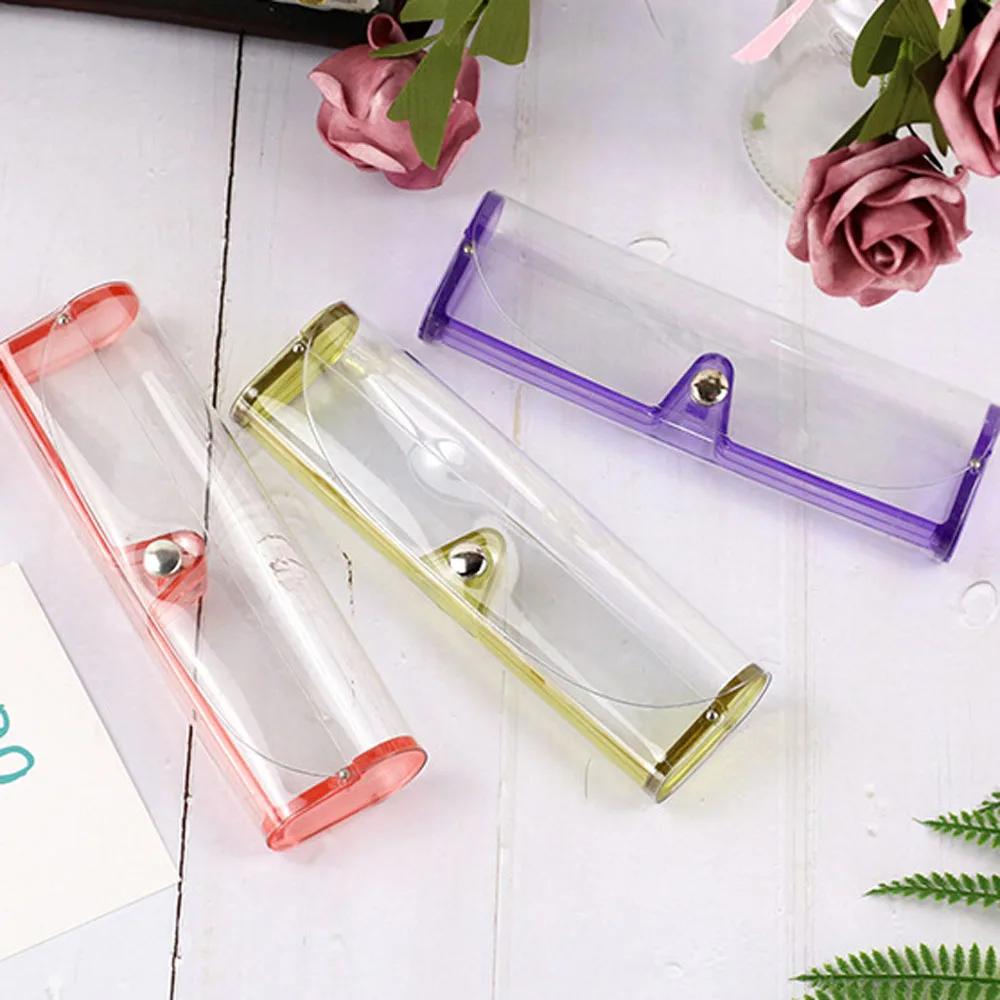 

Vintage Eyewear Cases & Bags Outdoor Protable Button Transparent PVC Eyewear Box Glasses Case Eyeglasses Holder Travelling Tools