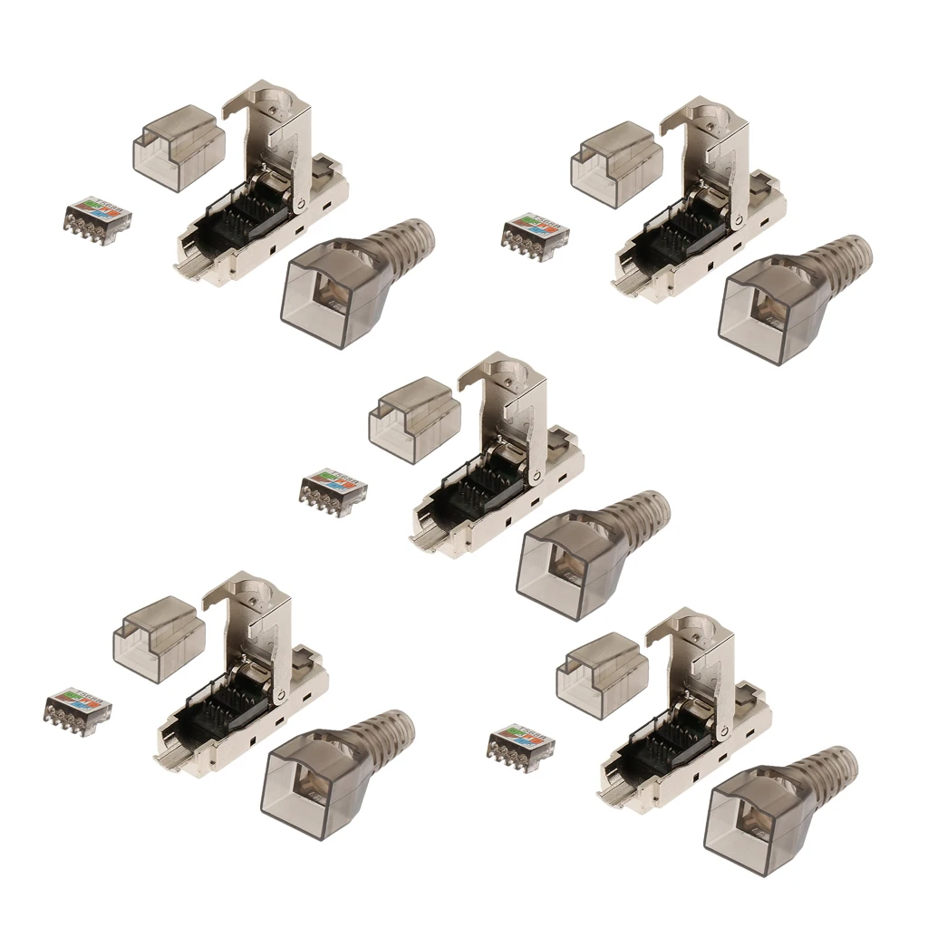 

5x CAT6A RJ45 Network Connector Modular Plugs Shielded Connectors Ethernet Cat7/CAT6A RJ45 Field Assembly Plug, Shielded