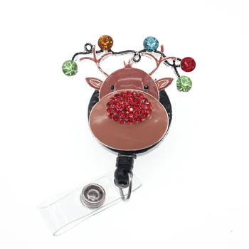 

Multi Color Enamel Deer Head Christmas Pendant Charm Animal Head Holiday Gift ID badge holder reel name badge holder
