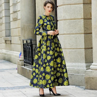 Хорошее качество женское модное платье Осень Зима длинное платье макси с цветочным принтом - Цвет: as photos