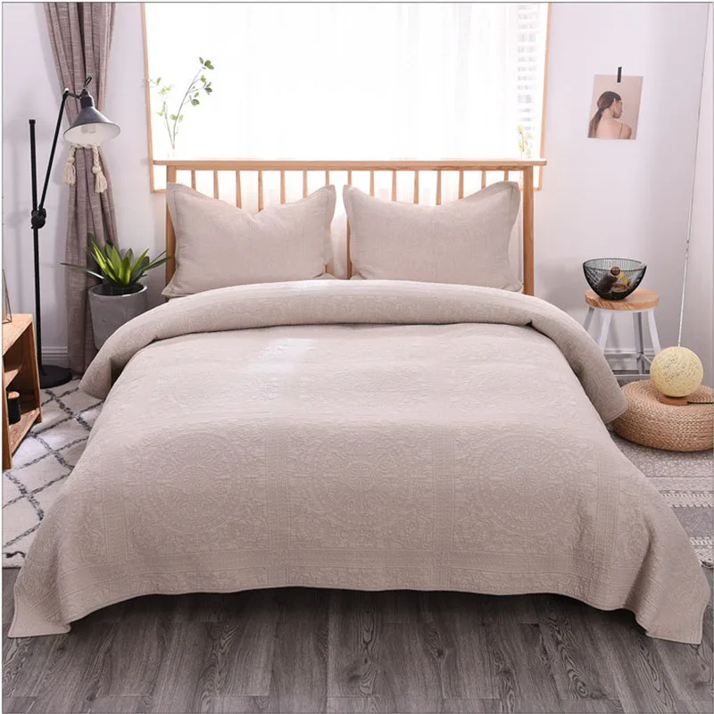 

CHAUSUB Bedspread Quilt Set 3pcs Quilts American Embroidery 100% Cotton Quilted Coverlet Bed Cover Pillowcase King Size Blanket
