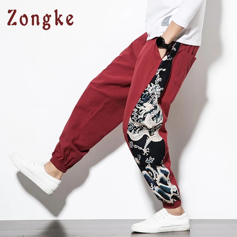 Zongke китайский Дракон узор уличные повседневные брюки мужские хип-хоп брюки мужские штаны для бега спортивные штаны шаровары мужские Новинка