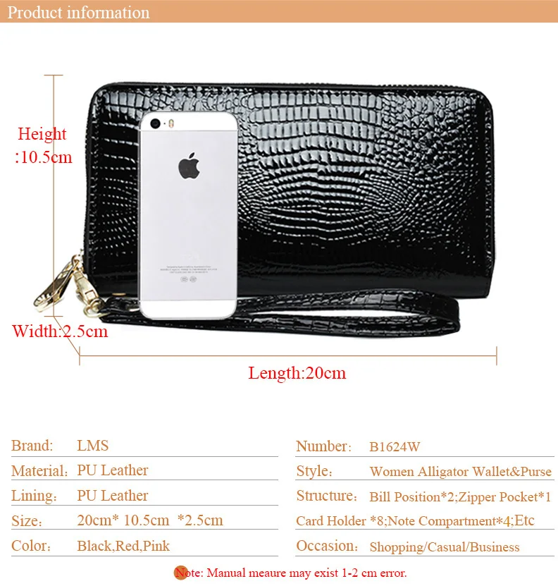 LMS 2017 Luxury Alligator Pattern Wallet Women Purse PU Leather Card Holder Ladies Bags Zipper Clutch Bag Wallet Red Black Pink (2)